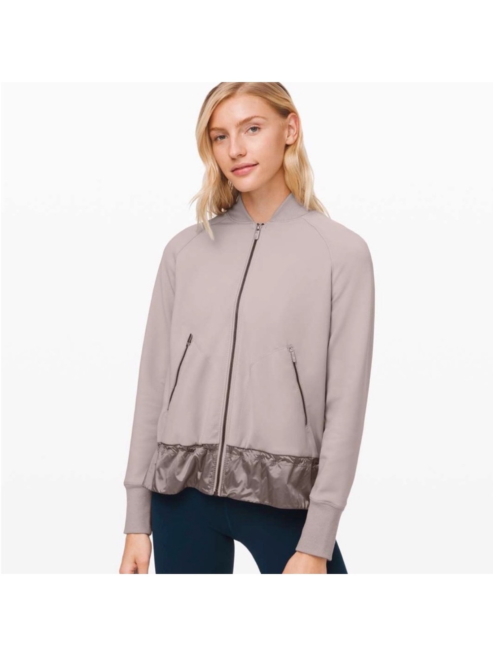 lululemon athletica Light Taupe Bomber Jacket with Shiny Hem